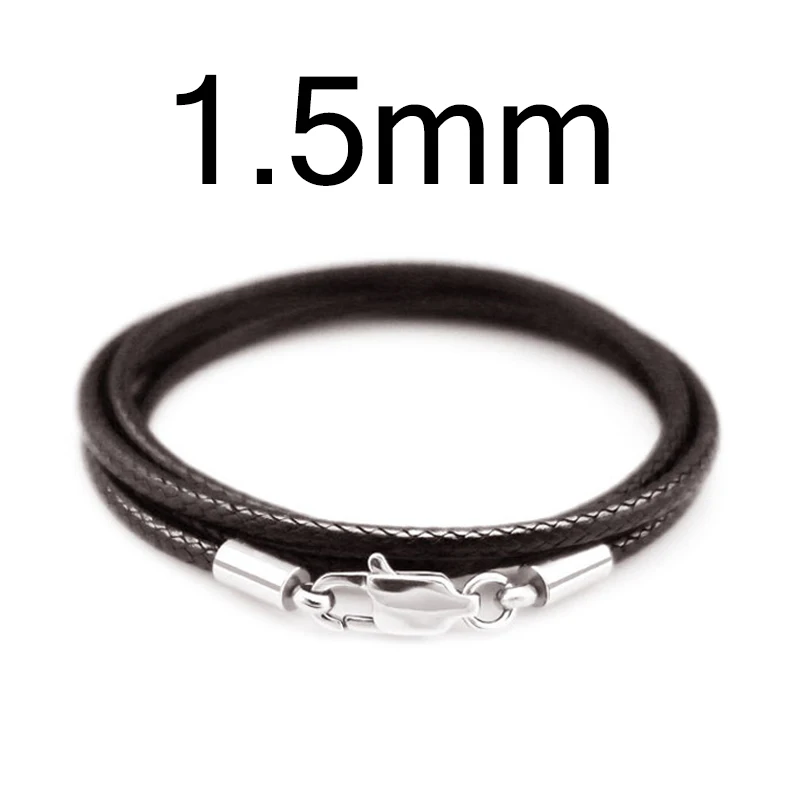 Brown 1.5mm 3 шт./лот, 1,5 мм, 2 мм, 3 мм, кожаное ожерелье, шнур, Вощеная Веревка, нержавеющая сталь, застежка-карабин, соединительная цепь для мужчин и женщин, сделай сам, ювелирное изделие - Цвет: Brown 1.5mm