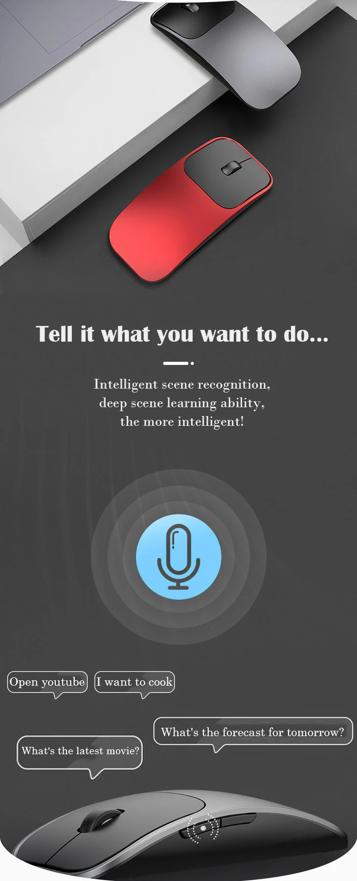 Интеллектуальная голосовая беспроводная мышь AI с голосовым входом, высокоточная сенсорная bluetooth мышь 2,4G для ноутбука, компьютерная мышь