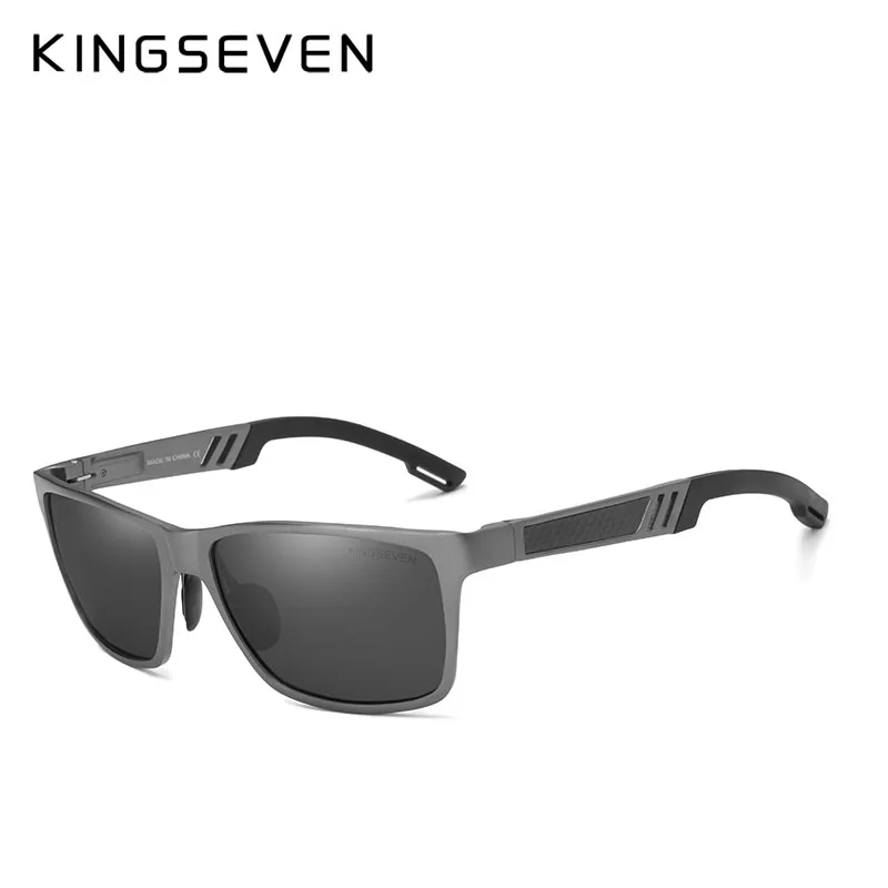 KINGSEVEN, оригинальные поляризованные солнцезащитные очки, брендовые, алюминиево-магниевые, зеркальные, мужские спортивные очки для вождения, очки Oculos De Sol - Цвет линз: Gray