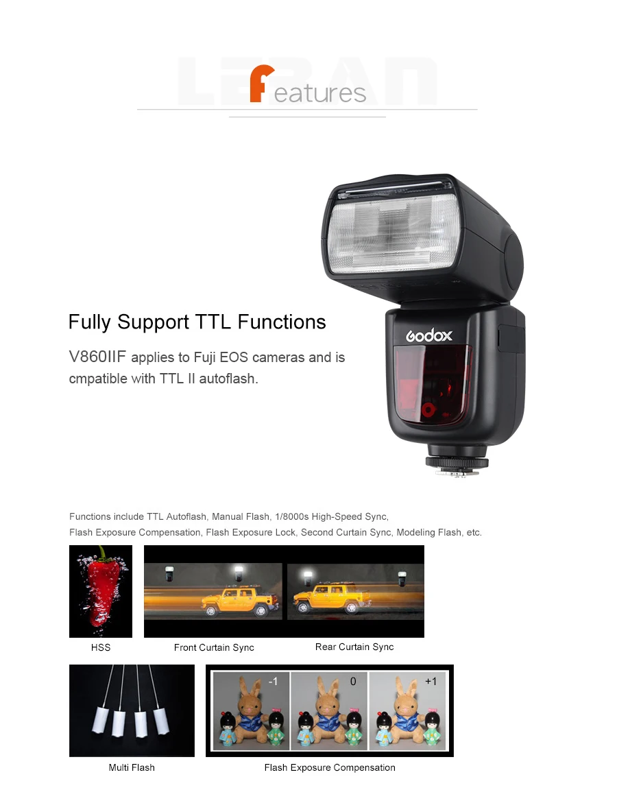 Godox V860II-F ttl GN60 2,4G Высокоскоростная синхронизация 1/8000s Li-on Аккумулятор камера Вспышка Скорость lite+ Xpro-F триггер для Fujifilm