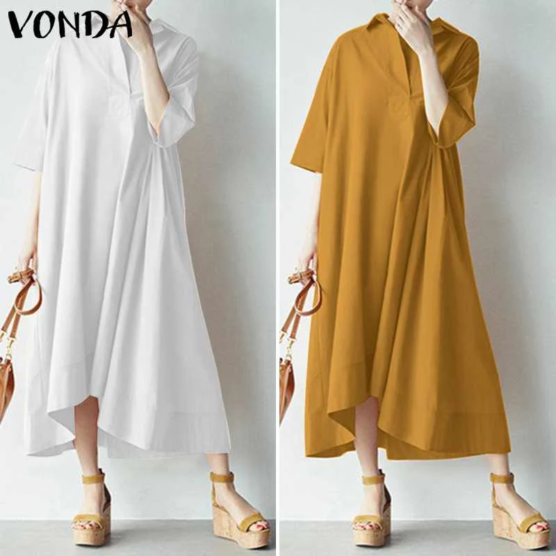 VONDA, платье макси для беременных, женское, повседневное, с длинным рукавом, повседневное, однотонное, платье-рубашка, вечернее, для матери, для беременных, сарафан, S-5XL