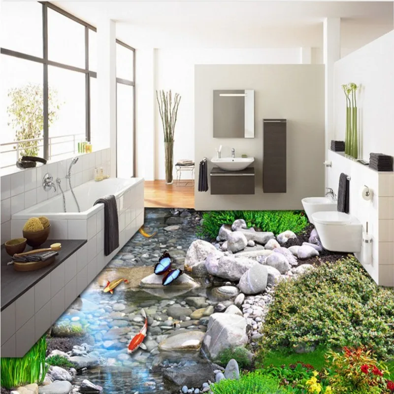 Бесплатная доставка пользовательский сад пейзаж луга вода Карп 3D стерео пол