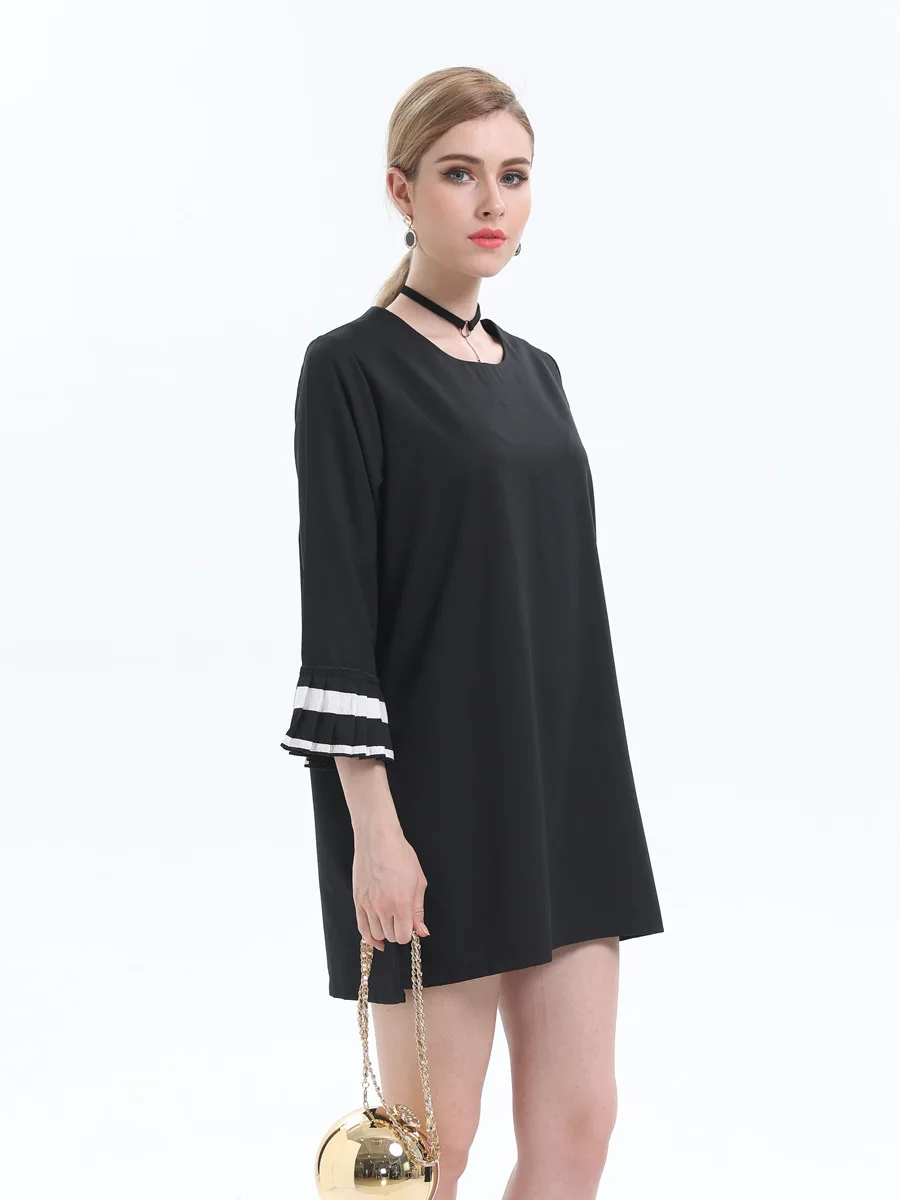 Черное Платье До Колена женское платье с о вырезом и коротким рукавом однотонное