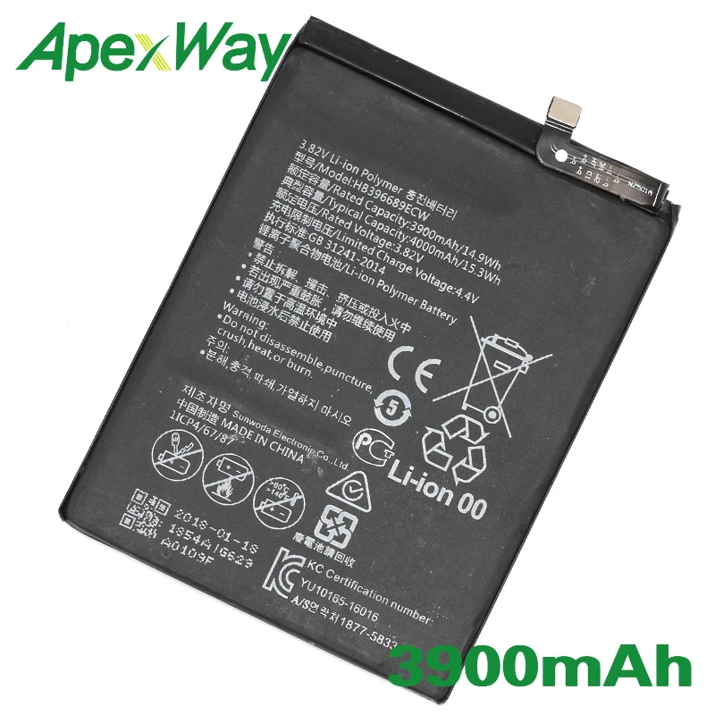 ApexWay 2 шт./лот HB396689ECW 3900 мАч аккумулятор для телефона Huawei Mate 9 TRT L53 AL00 TL10A Y7 Prime 2017 LX1 LX2