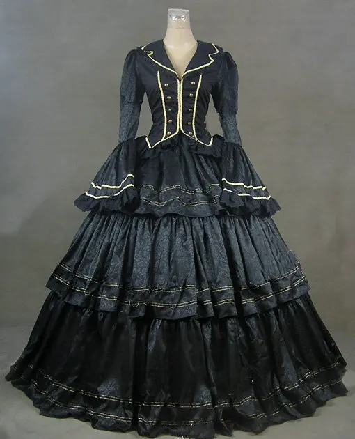 

2017 New!1860s Black Victorian dress Civil war Halloween Cosplay Renaissance Dress V-826