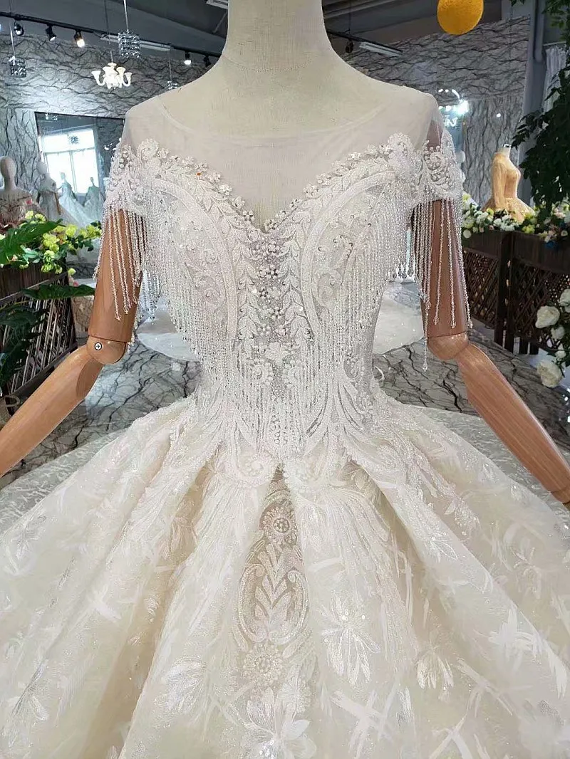 SSYFashion, новое роскошное свадебное платье, высококачественный светильник цвета шампанского, со шлейфом, с блестками, с бисером, длинное свадебное платье на заказ, большие размеры