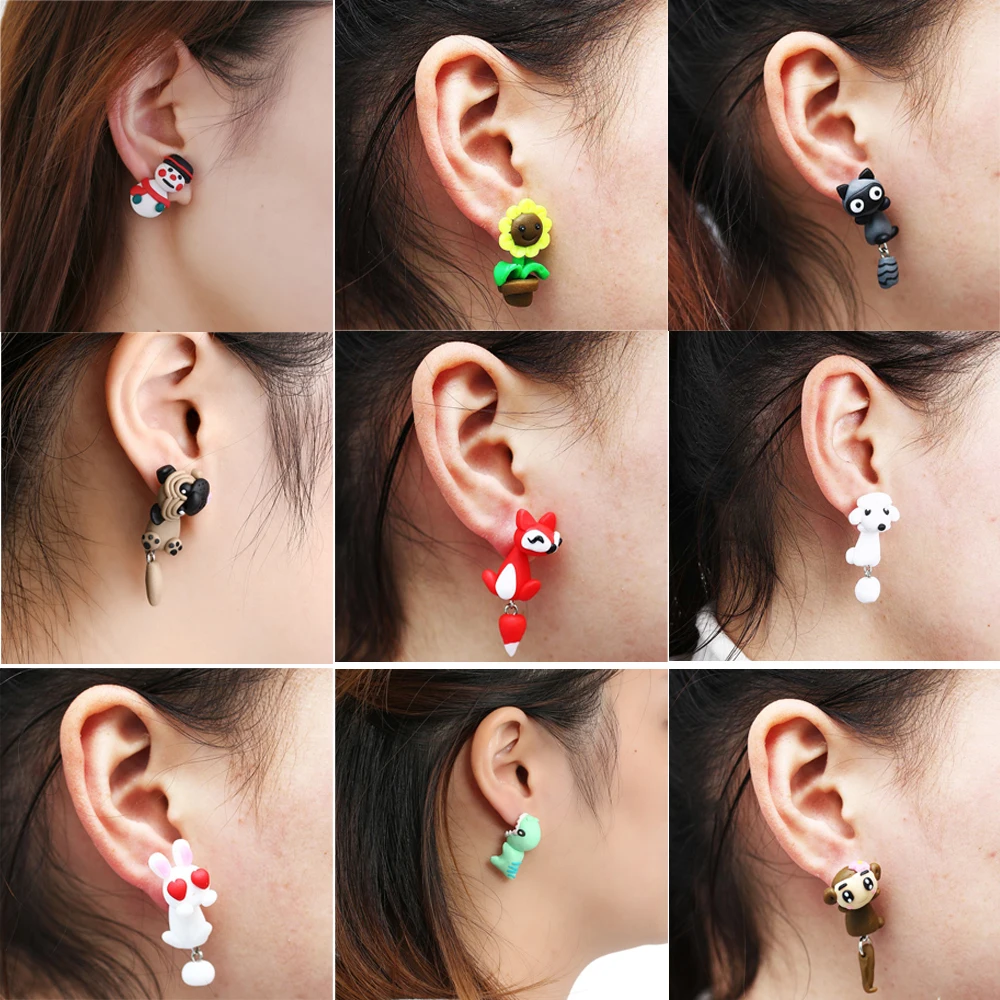 1 пара милых сережек ручной работы с животными из мягкой полимерной глины серьги