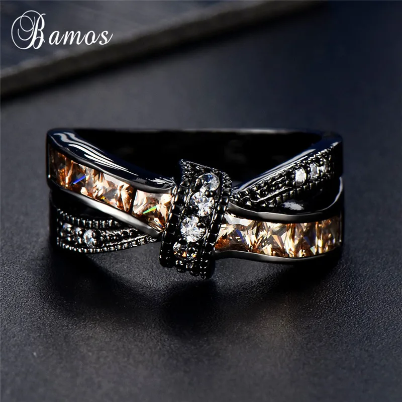 Bamos Blue/White Fire Opal Cross Ring Mutilcolor Knot For Women Men Punk Black Gold Filled Crystal Jewelry Couple Best Gift | Украшения и