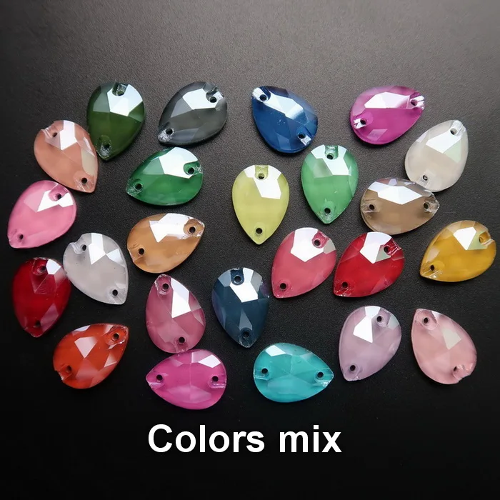 A27 Colors mix Прозрачные карамельные Стразы в форме капель с плоской задней частью, украшенные кристаллами, с двумя отверстиями, 4 размера, стразы для одежды, обуви, сумок, сделай сам - Цвет: A27 Colors mix