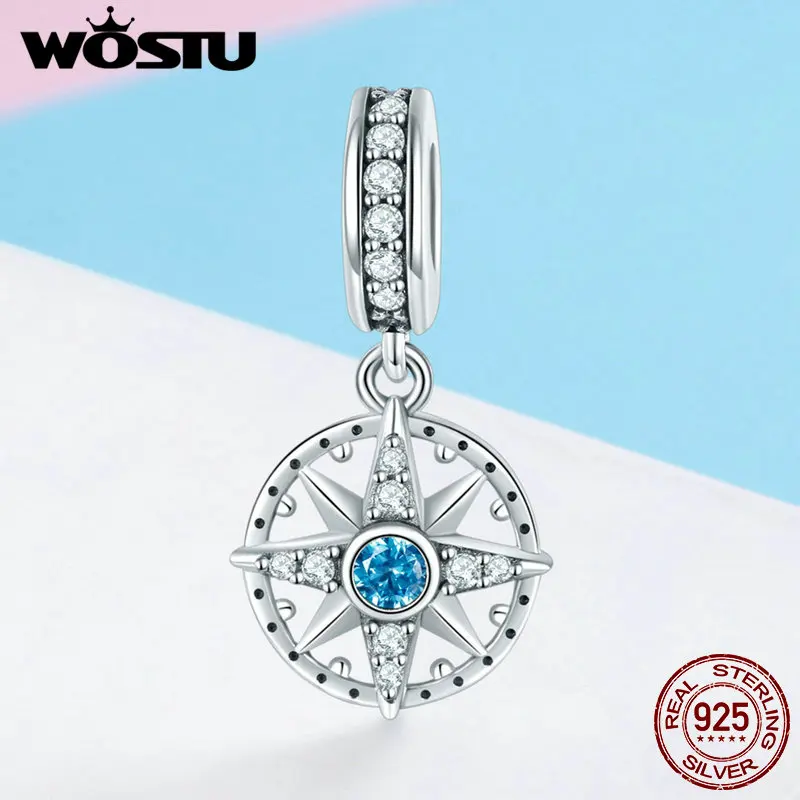 WOSTU Подлинная 925 пробы Серебряная оригинальная подвеска компас подходит браслет из бисера ожерелье DIY Ювелирные изделия из кристаллов модный подарок FIC847