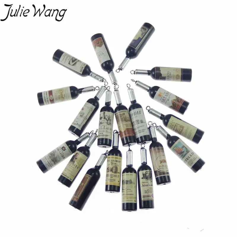 Julie Wang 10pcs Black Resin Wine Bottles Creative Charms Pendant Suspension Necklace Jewelry Making Earring Accessory | Украшения и