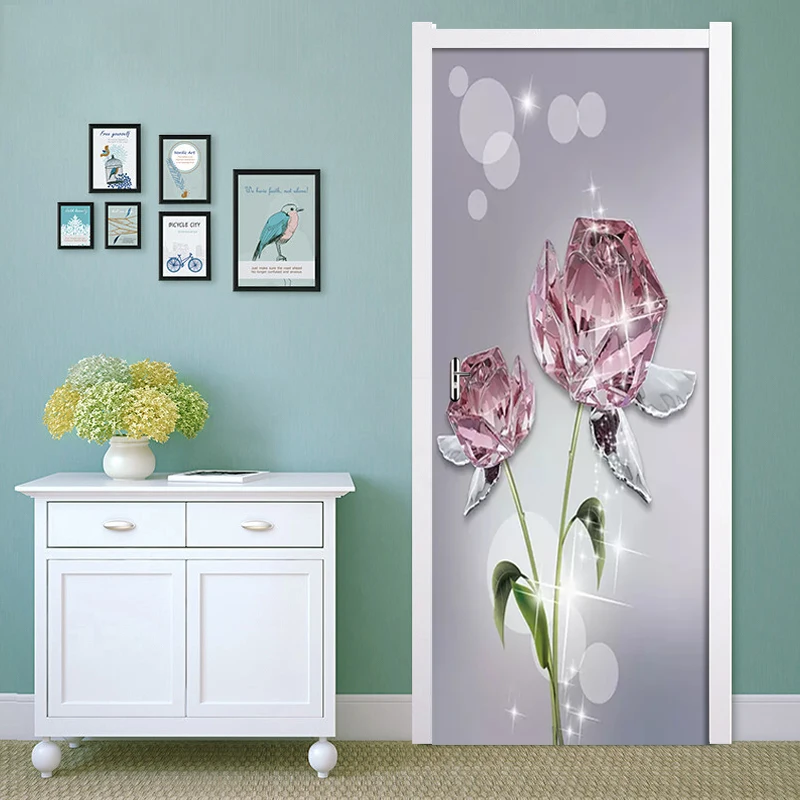 3D ПВХ водонепроницаемый самоклеющиеся наклейки на дверь кристально розовый узор