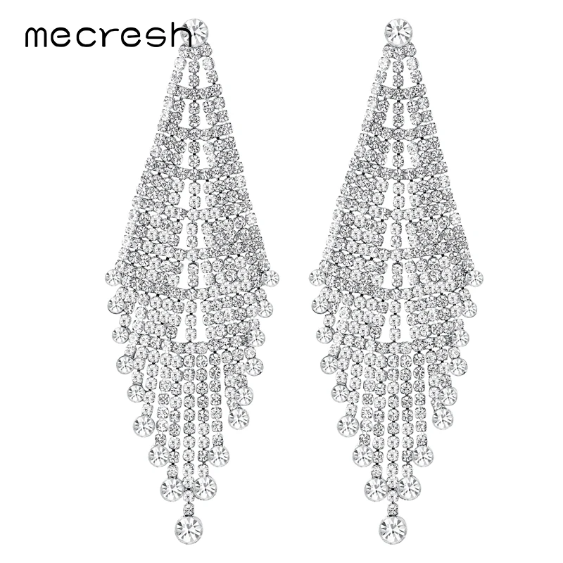 Серьги с большими кисточками Mecresh длинные серьги капельки со стразами для