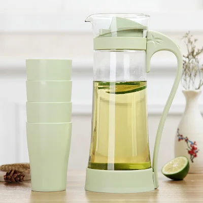 1.2L green with cup Новинка, 1200 мл, скандинавский сок, цветок, очки, чайник, большая розетка, кувшин для горячей и холодной воды, Термостойкое прозрачное ситечко, капельная чашка - Цвет: 1.2L green with cup