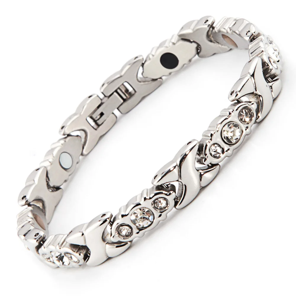 silver pink zircom 316L нержавеющая сталь Магнитная терапия улучшает циркуляцию крови изысканный белый Циркон Модные женские спортивные здоровья браслет - Окраска металла: silver pink zircom