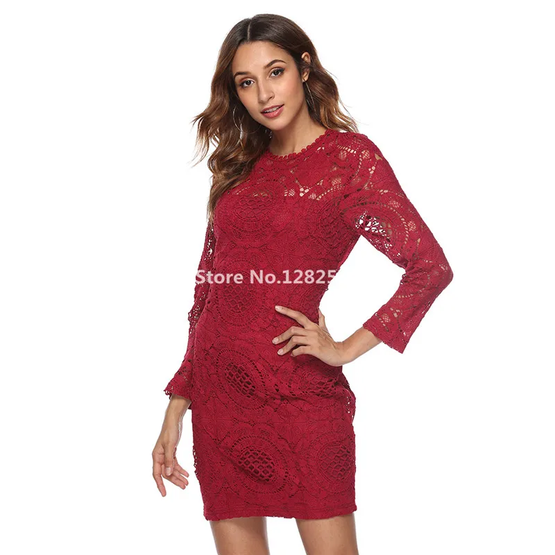 В наличии Сексуальная спинки полный кружево коктейльные платья Элегантные