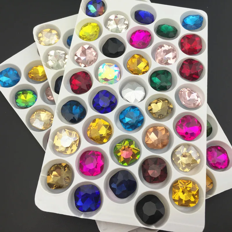 Стеклянные кристаллы квадратный камень заостренный задник стразы много цветов 8