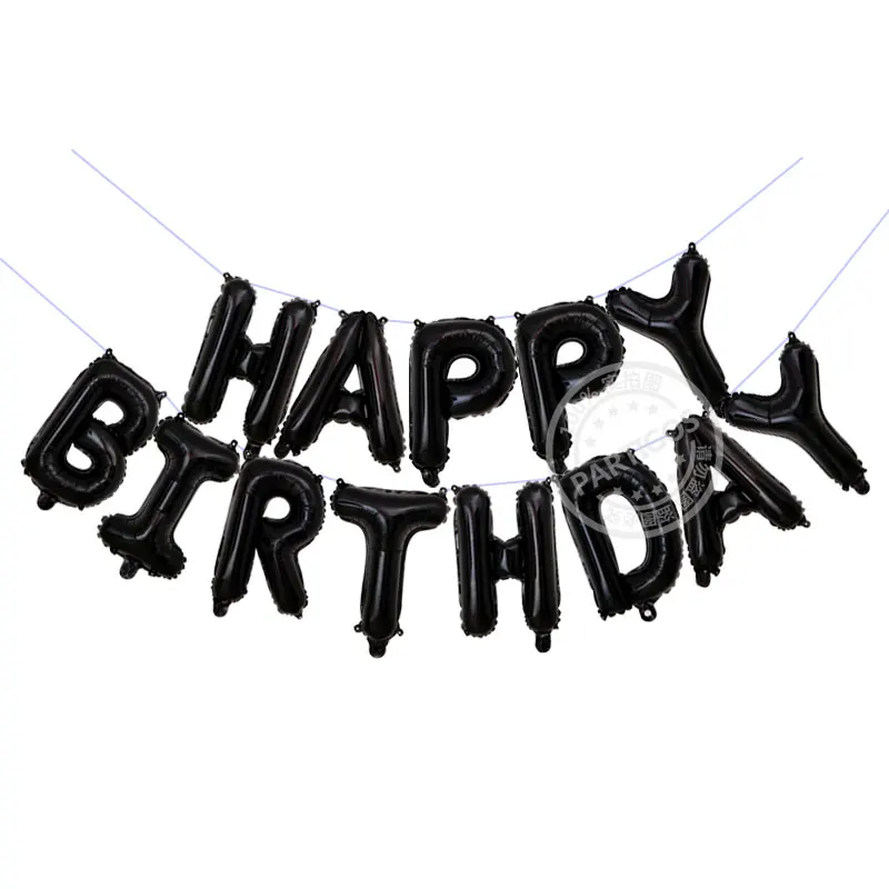 black 13 шт. 16 дюймов с днем рождения письмо фольга шар Baby Shower вечерние цвета розового золота алфавитный баннер Декор принадлежности для девочек и мальчиков подарки - Цвет: black
