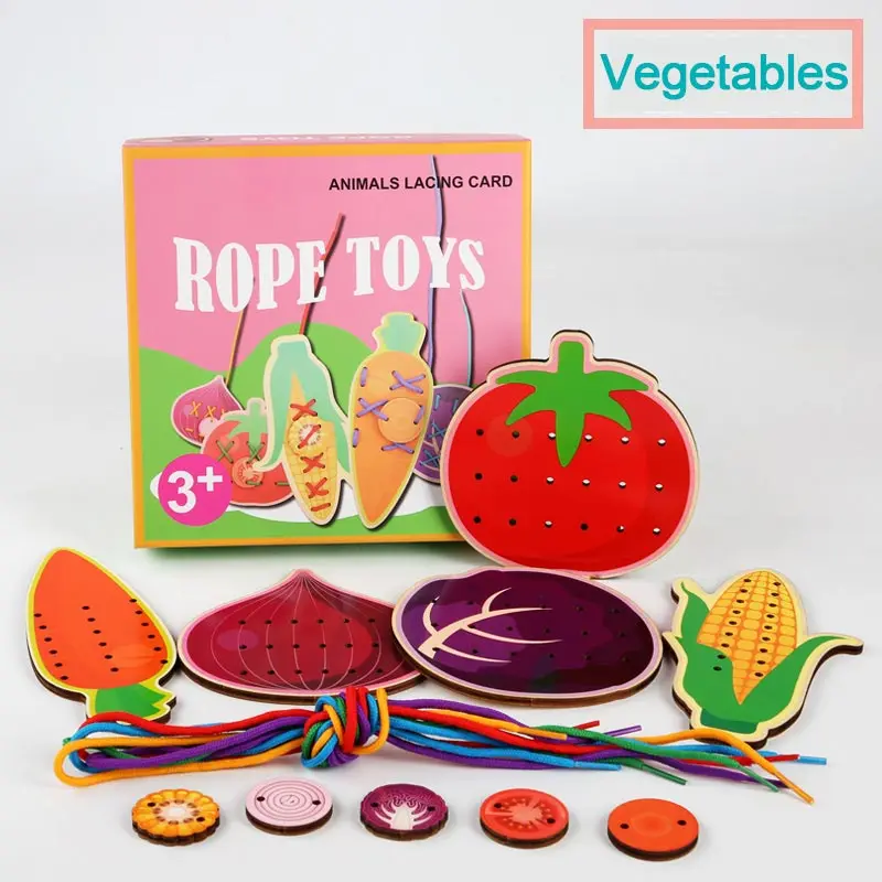 Vegetable Деревянная детская игрушка DIY головоломка на шнуровке карты деревянные, с животными из мультиков веревка игра ручной работы для детей обучающая игрушка Monterssori для детей - Цвет: Vegetable