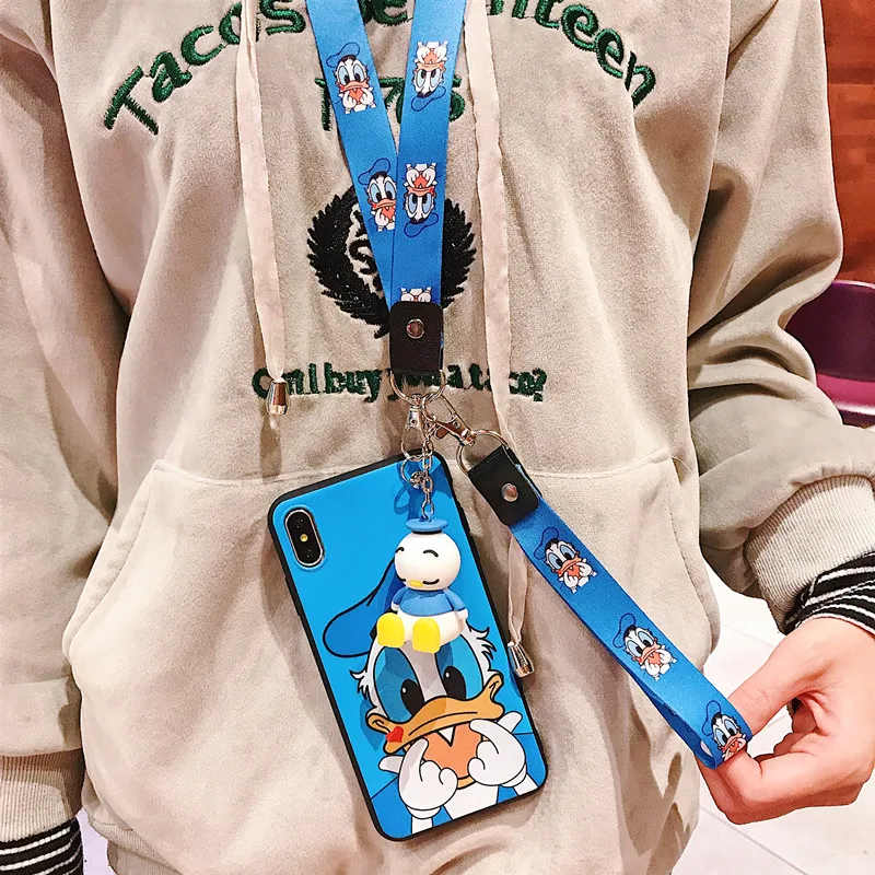 Lovely Cartoon Soft TPU Cute Phone Case With Stand Holder and Strap For iphone 6 6s 7 8 Plus X XR XS Max Gift Cover |