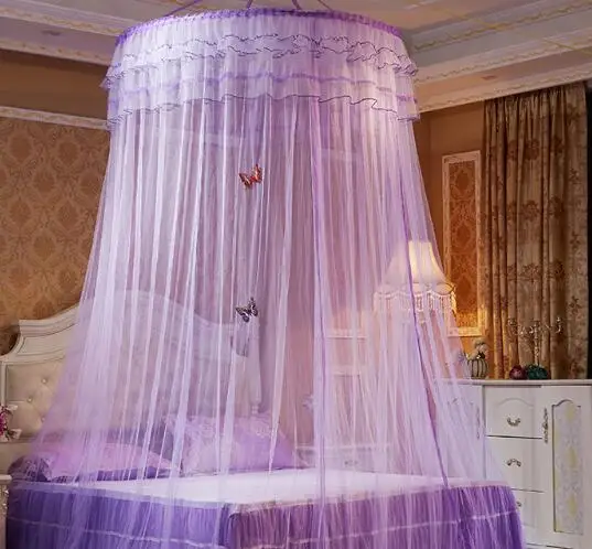 Purple Стиль, подвесная купольная москитная сетка, кружевная занавеска в виде конуса для одиночной двойной кровати, для взрослых и детей, сетчатая палатка, кровать, полиэфирная сетка klamboe - Color: Purple