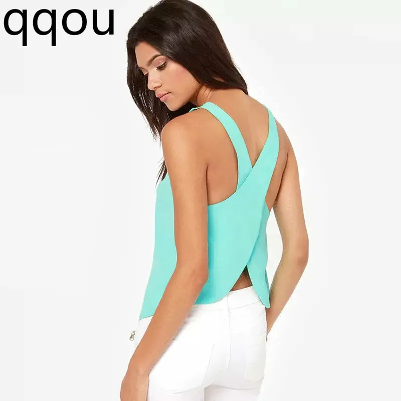 Женская шифоновая рубашка без рукавов с открытой спиной популярная ярких цветов