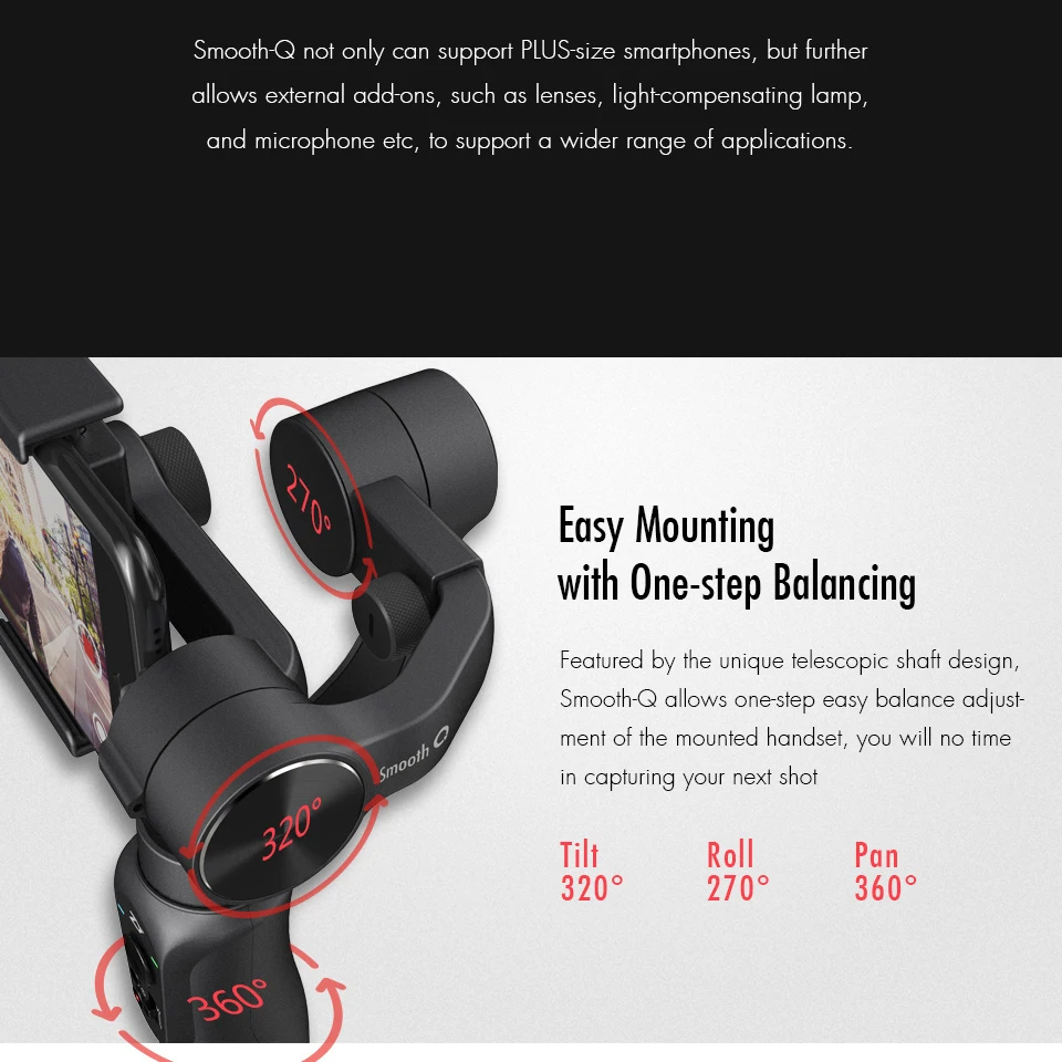 ZHIYUN Smooth Q 4 3-осевой стабилизатор для смартфона, для телефона, для iPhone 7 6s плюс S7 S6& Gopro 3/4/5 samsung S8 портативный монопод с шарнирным замком