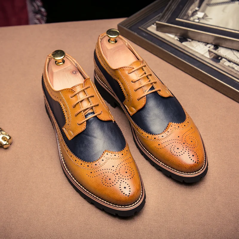 Броги мужские на шнуровке заостренный носок модная повседневная кожаная обувь в