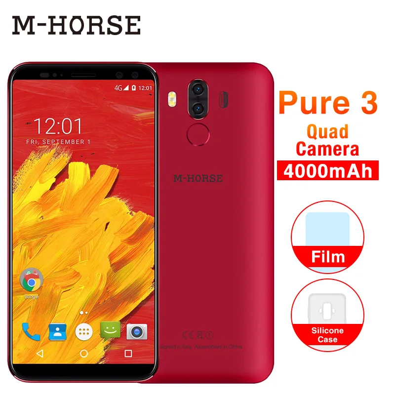 M Horse Pure 3 18:9 &quot5 7 HD + мобильный телефон Android 1 Octa Core 4G B 6 MTK6763 13MP Quad камеры отпечатков