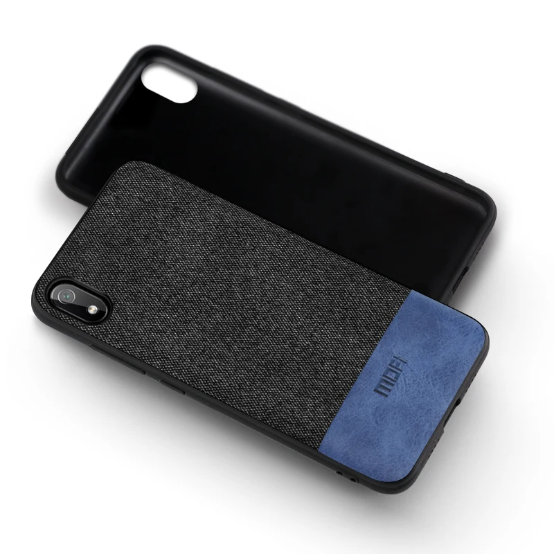 black with blue Для Xiaomi Redmi 7A чехол противоударный чехол MOFi Redmi 7A capas coque защитный хлопковый тканевый деловой чехол - Цвет: black with blue