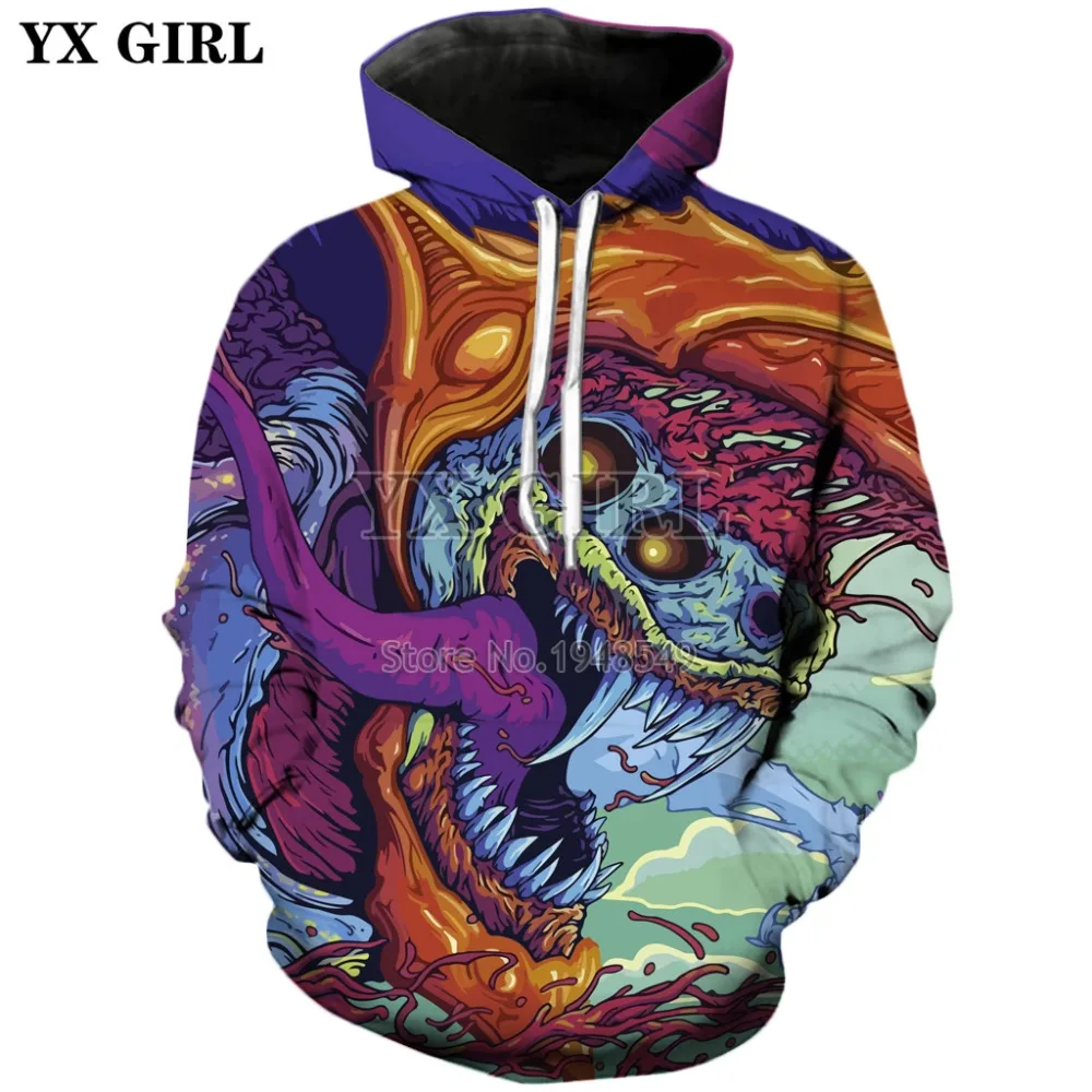 YX GIRL брендовые толстовки Осень Новая мода мужская толстовка с капюшоном hyper beast Забавный мультфильм 3d принт толстовка унисекс пуловер