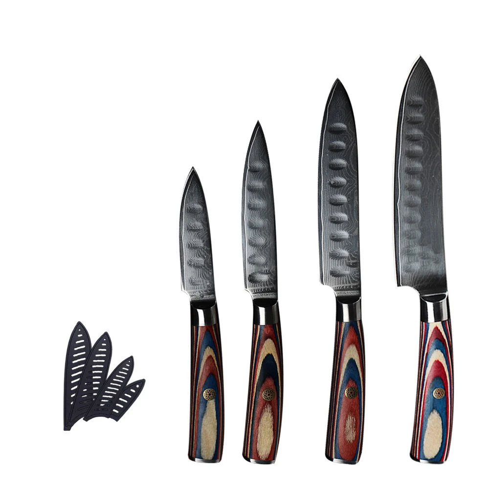 4 PCS Sets Дамасские Ножи, японский кухонный нож Pakka, нож с деревянной ручкой, 67 слоев VG10, Дамасские Стальные Кухонные ножи, ультра острые - Цвет: 4 PCS Sets