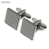 hot sale business square black cufflinks for mens lepton brand jewelry high quality classic carve cuff links relojes gemelos