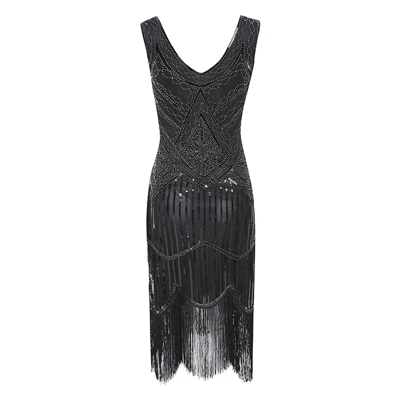 Женское вечернее платье средней длины с блестками и бахромой 1920 е|Женские платья|