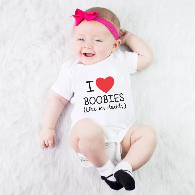 Детские ползунки с надписью I Love Boobies Повседневный детский цельнокроеный милый