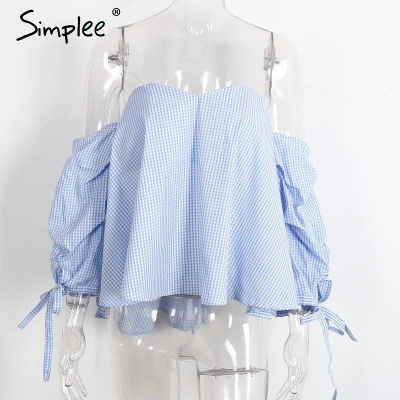 Simplee сексуальная белая блузка с открытыми плечами рубашка клетчатая Пляжная