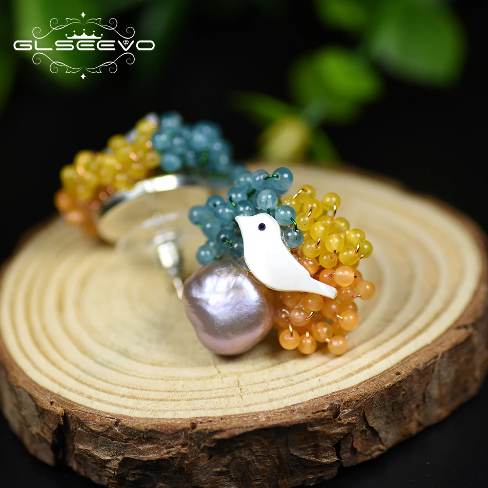 GLSEEVO натуральный пресноводный PearlStud серьги для женщин 925 серебро хрустальные