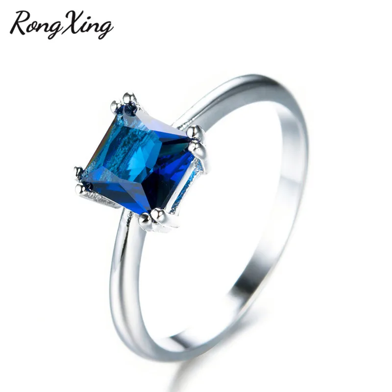 Blue RongXing, принцесса, огранка, разноцветный камень, кольца для женщин, винтажная мода, 925 пробы, серебряное заполненное, квадратное, фиолетовое кольцо из циркона - Цвет основного камня: Blue