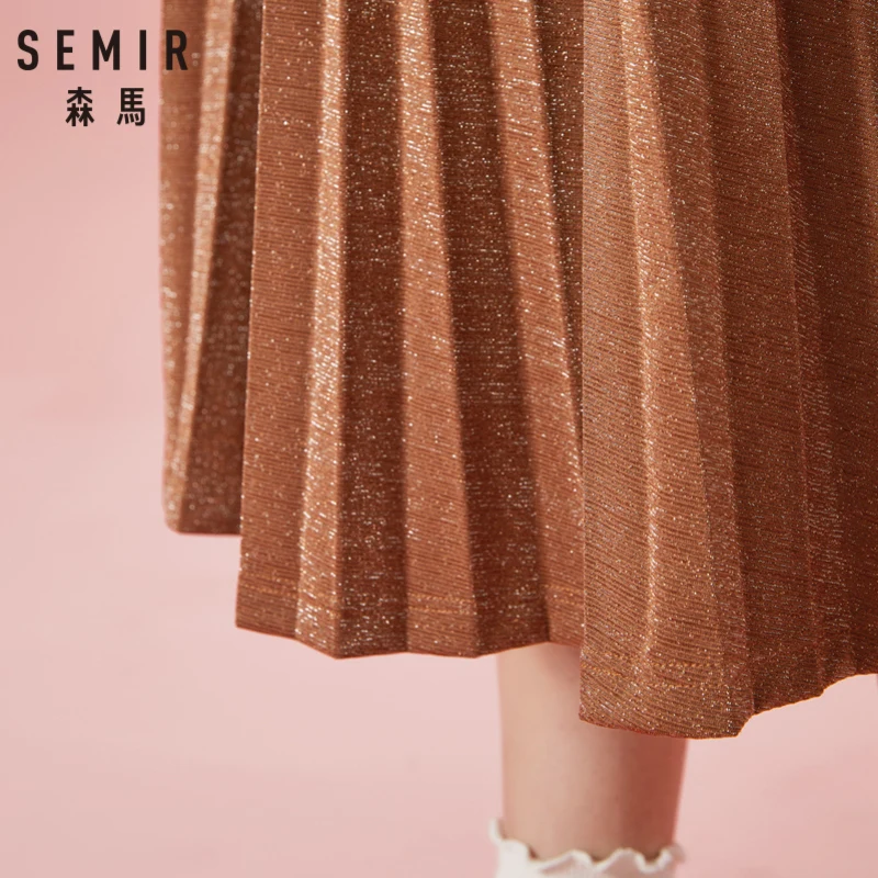 SEMIR Для женщин плиссированная бархатная юбка с завышенной талией блестящая на