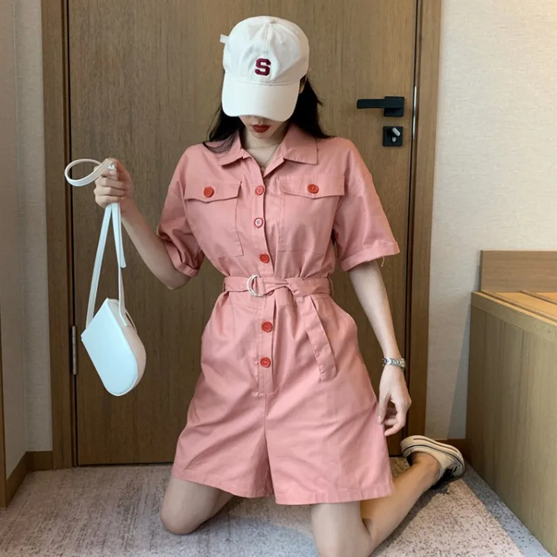 Женский свободный комбинезон в Корейском стиле с высокой талией и поясом