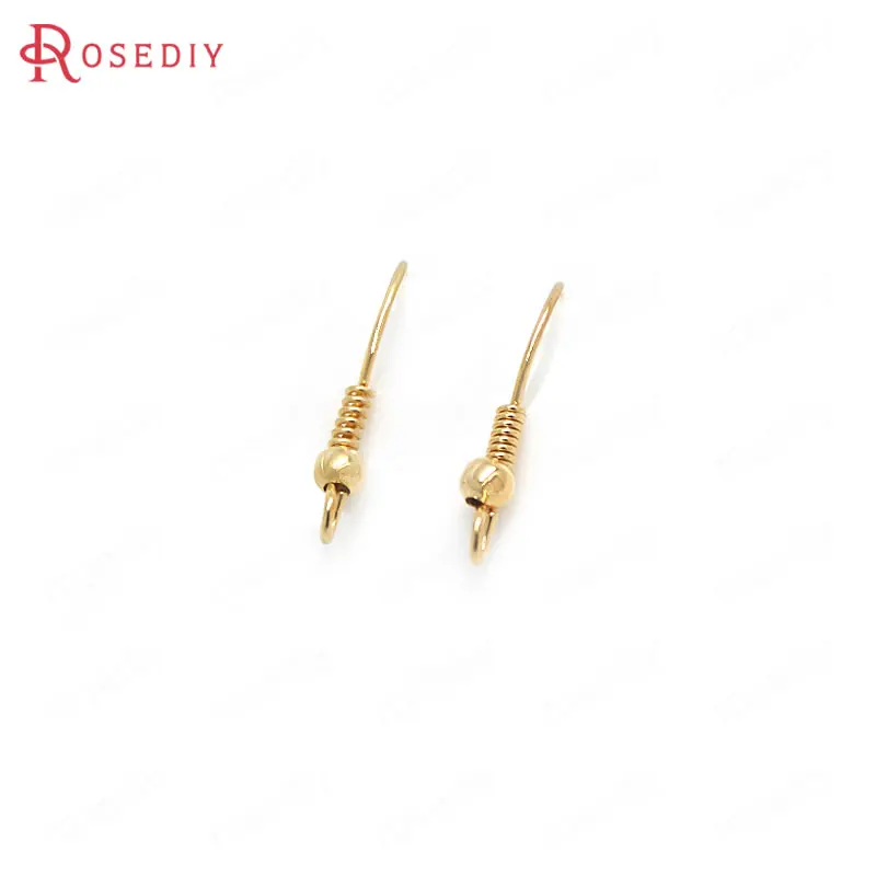 Латунные серьги Крючки с бусинами и пружиной 12 шт. 15 х18 мм|earring hooks|gold plated earring hooksbrass