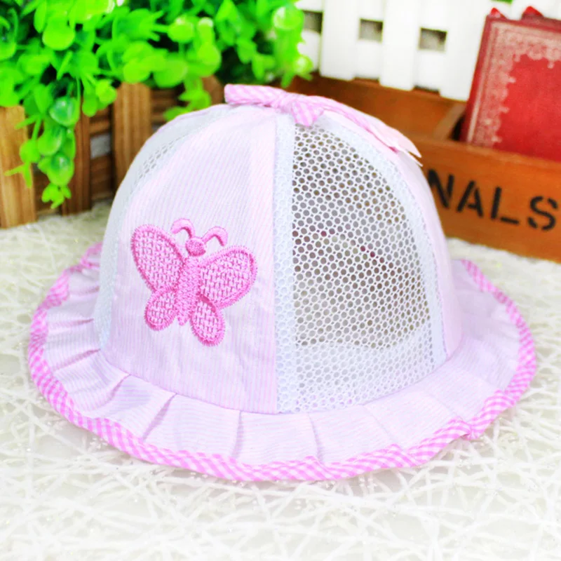 Pink Mesh Hat Детская летняя уличная Панама, детская Панама с цветочным принтом, Кепка от солнца, пляжная кепка, милые кружевные шляпы принцессы для маленьких девочек - Цвет: Pink Mesh Hat