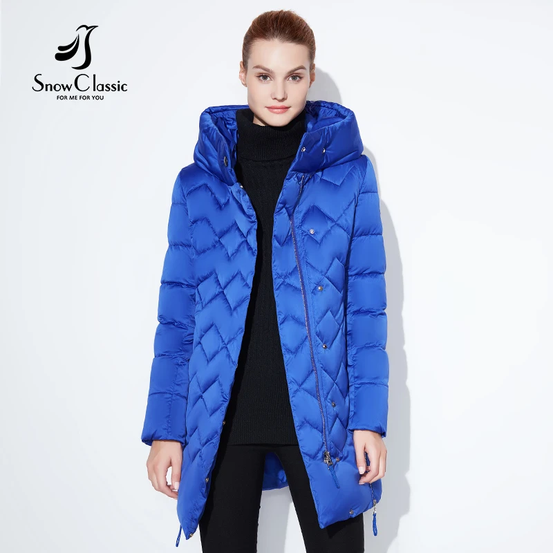 SnowClassic зимняя куртка женщин Тонкая короткая парка Гуд пальто роскошная верхняя одежда Аргайл куртка женская над сплошными зимними пальто
