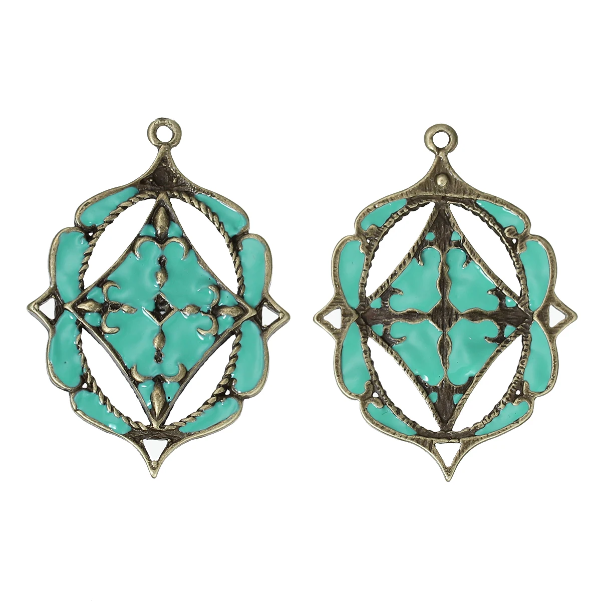 DoreenBeads Подвески на основе сплава цинка щит из античной бронзы мятно зеленая эмаль