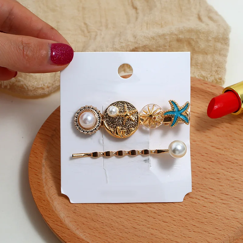 2 шт./компл. модные заколки с имитацией жемчуга морская звезда для волос летние