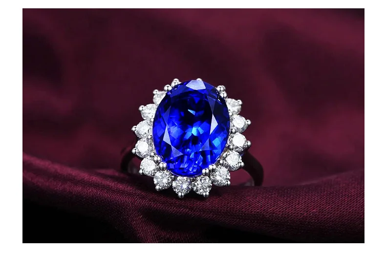 Princess Diana Kate Wedding Ring Open Adjustable Natural Royal Blue Stone Ring White Gold Palted Jewelry Female Engagement Ring