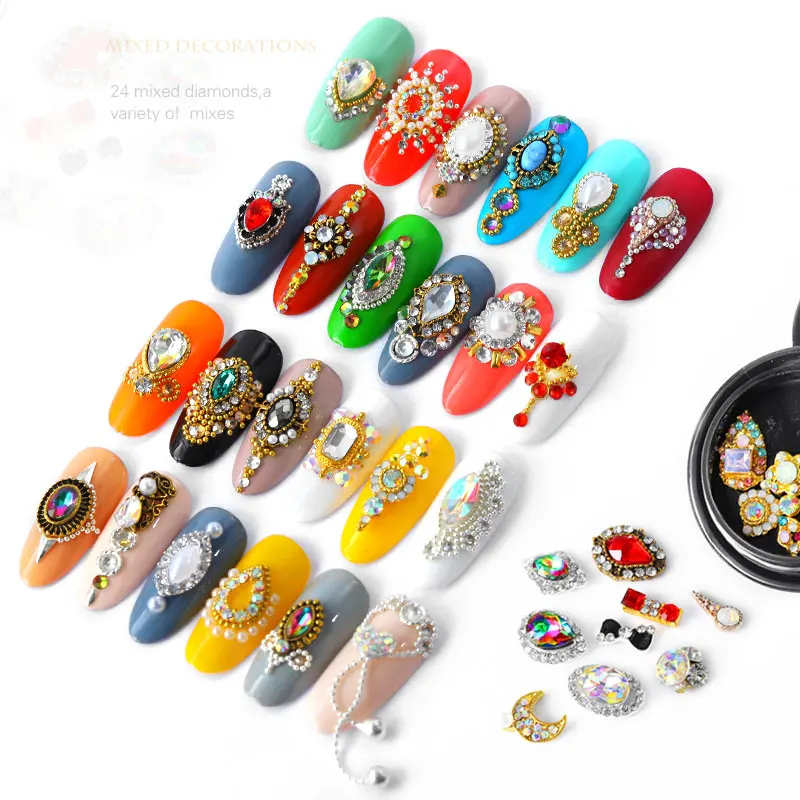 1 коробка смешанные 3D Стразы нейл-арта украшения хрустальных камней ювелирные