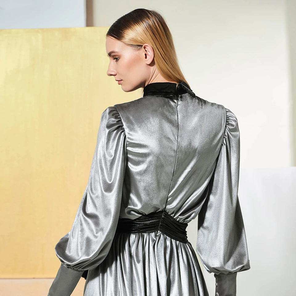 Dressv/вечернее платье с длинными рукавами и драпировкой на молнии длиной до пола