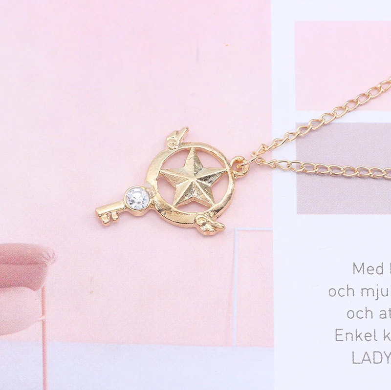 Anime Cardcaptor Sakura Necklace Women Cartoon Gold Metal Rhinestone Card Captor Sakura Kinomoto Star Necklaces Pendants Colar