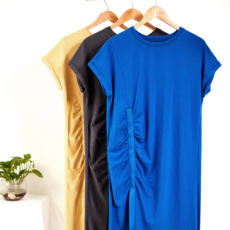 Женское платье футболка со складками ARTKA голубое однотонное повседневное